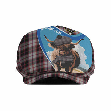 MacPherson (McPherson) Scottish Heilan Coo Tartan Crest Flat Cap, Jeff Cap