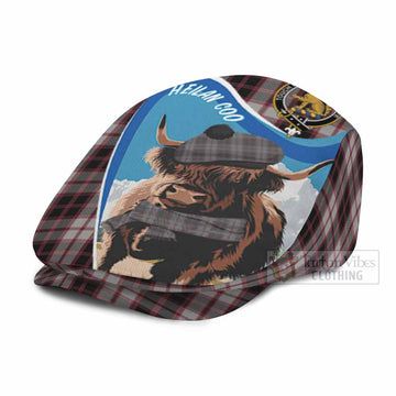 MacPherson (McPherson) Scottish Heilan Coo Tartan Crest Flat Cap, Jeff Cap