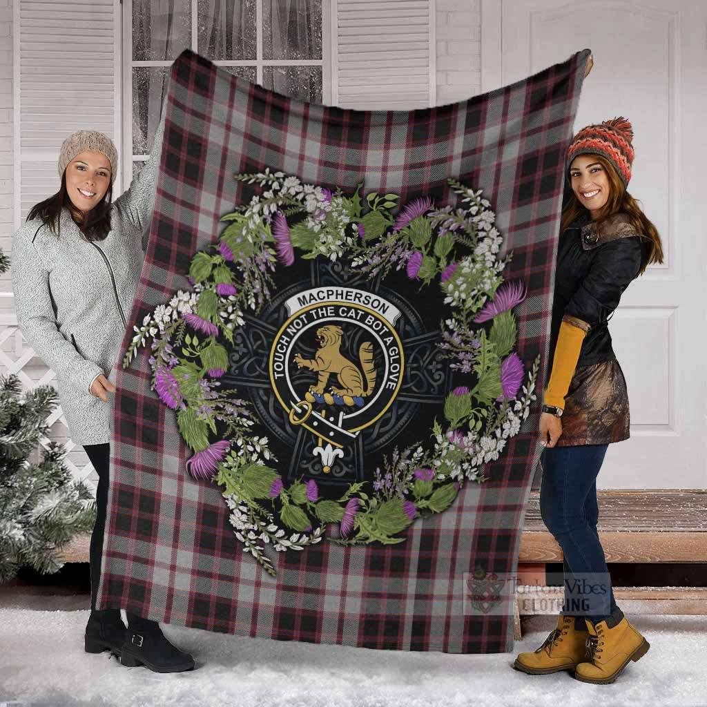 MacPherson (McPherson) Scottish Tartan White Heather With Thistle Blanket Beir Buaidh! - Tartan Vibes Clothing