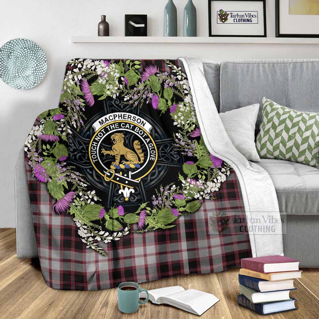 MacPherson (McPherson) Scottish Tartan White Heather With Thistle Blanket Beir Buaidh! - Tartan Vibes Clothing