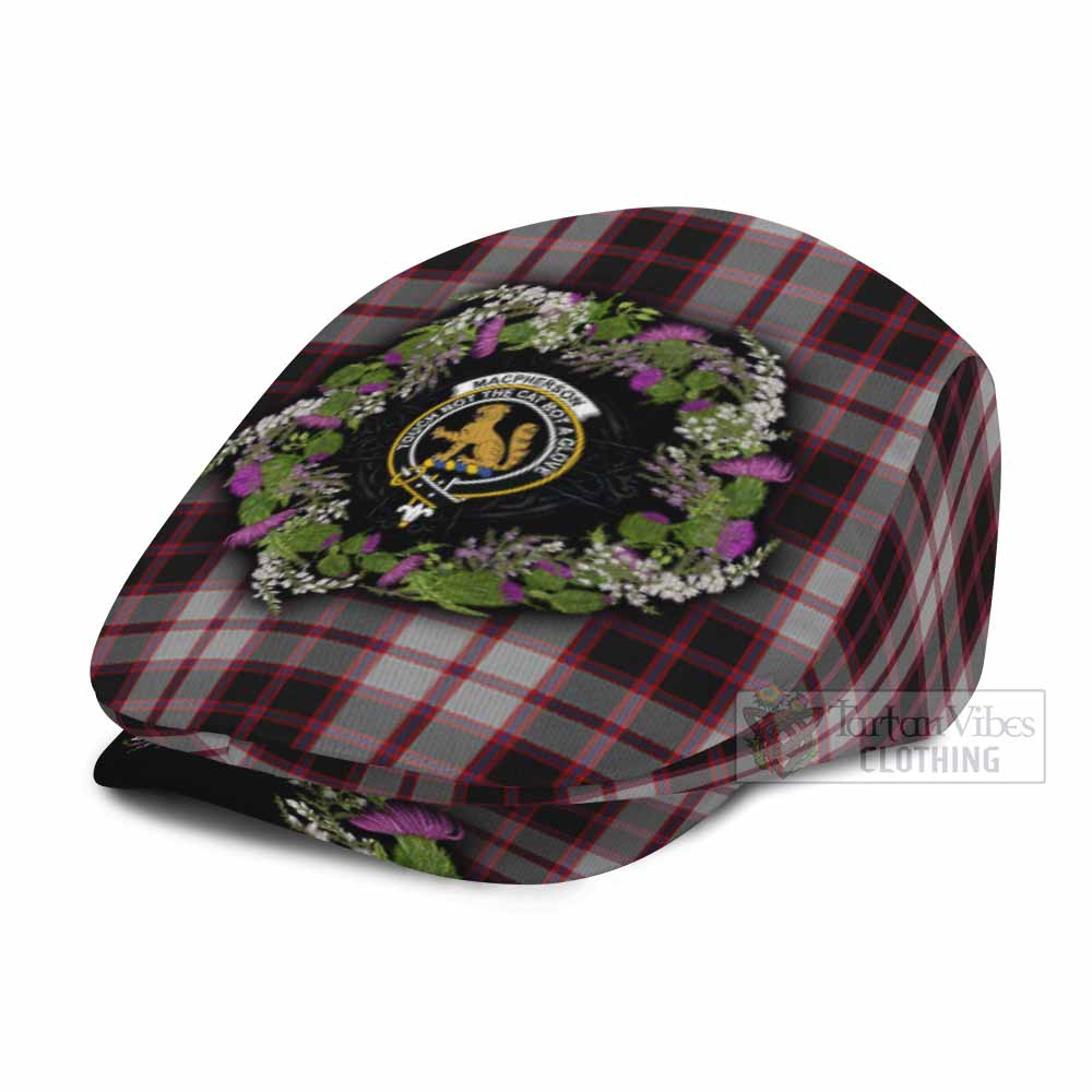 MacPherson (McPherson) Scottish Tartan White Heather With Thistle Flat Cap, Jeff Cap Beir Buaidh! - Tartan Vibes Clothing