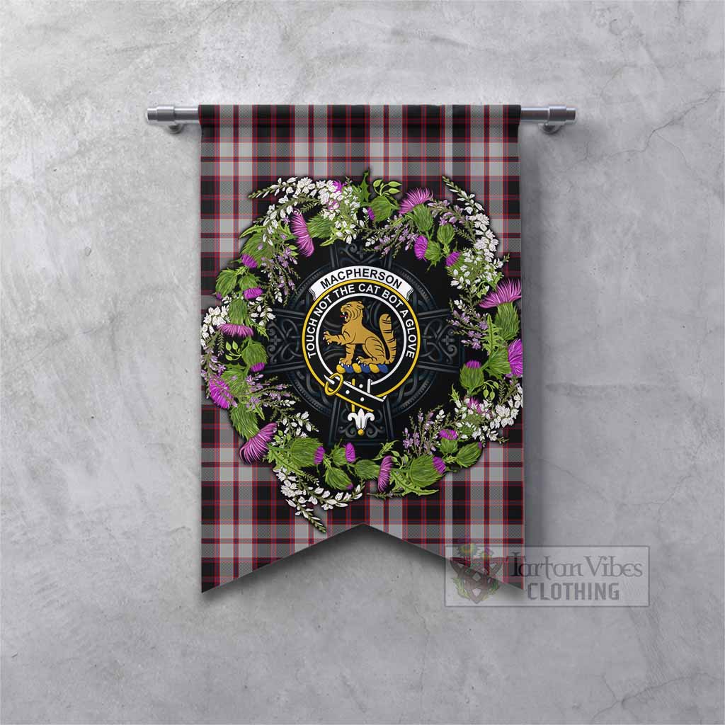 MacPherson (McPherson) Scottish Tartan White Heather With Thistle Gonfalon Beir Buaidh! Fishtail - Tartan Vibes Clothing