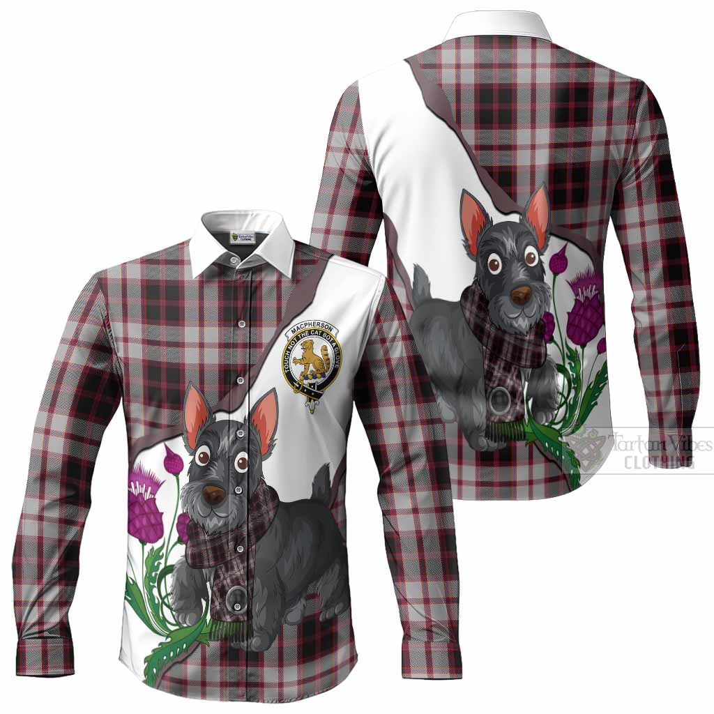 MacPherson (McPherson) Scottish Terrier Tartan Crest Long Sleeve Button Shirts Thistle Heritage Art Men's Shirt - Tartan Vibes Clothing
