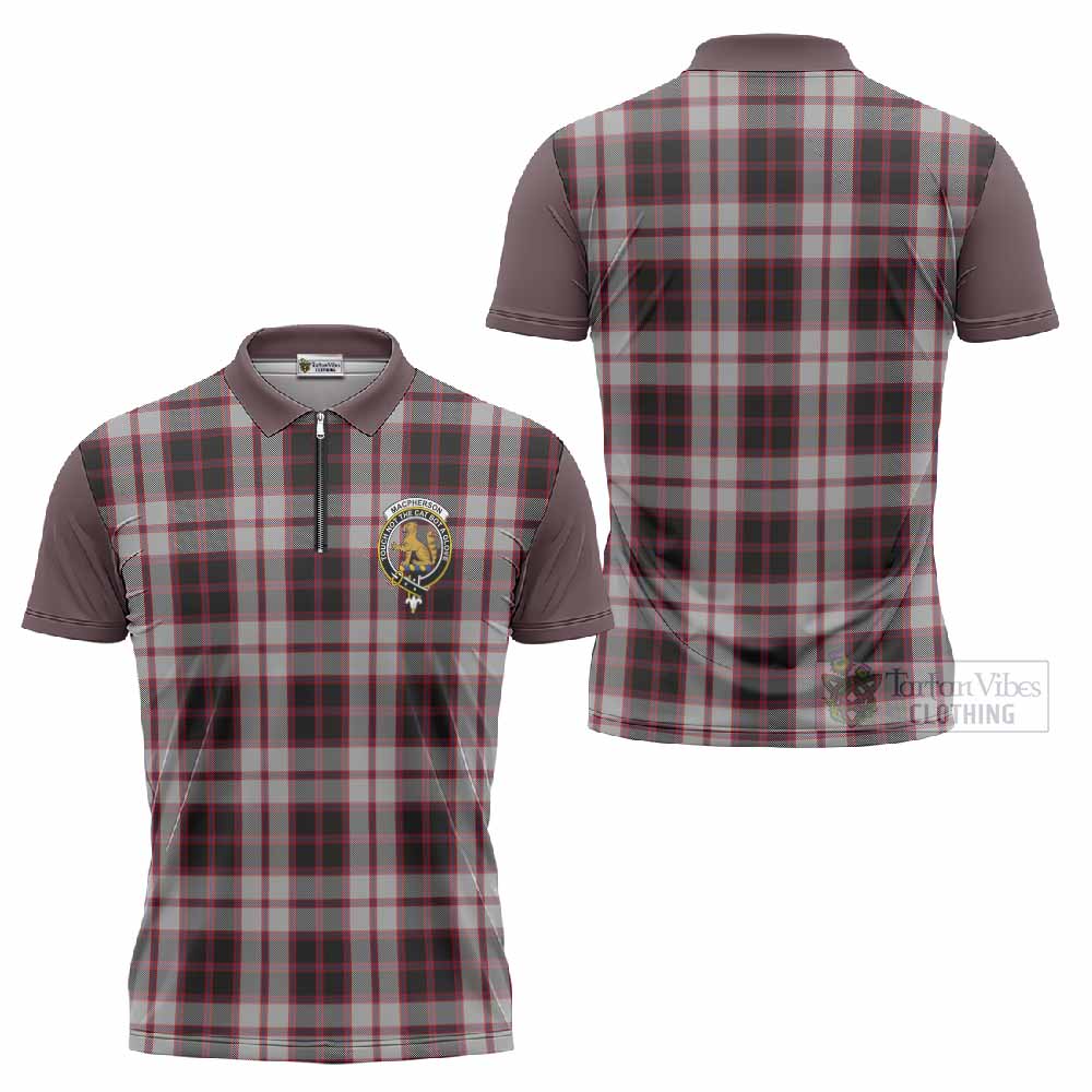 MacPherson (McPherson) Tartan Accent Zipper Polo Shirt with Family Crest