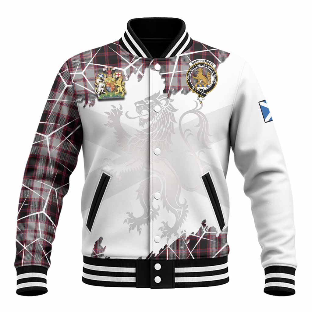 MacPherson (McPherson) Tartan Baseball Jacket with Family Crest and Lion Rampant Grunge Style