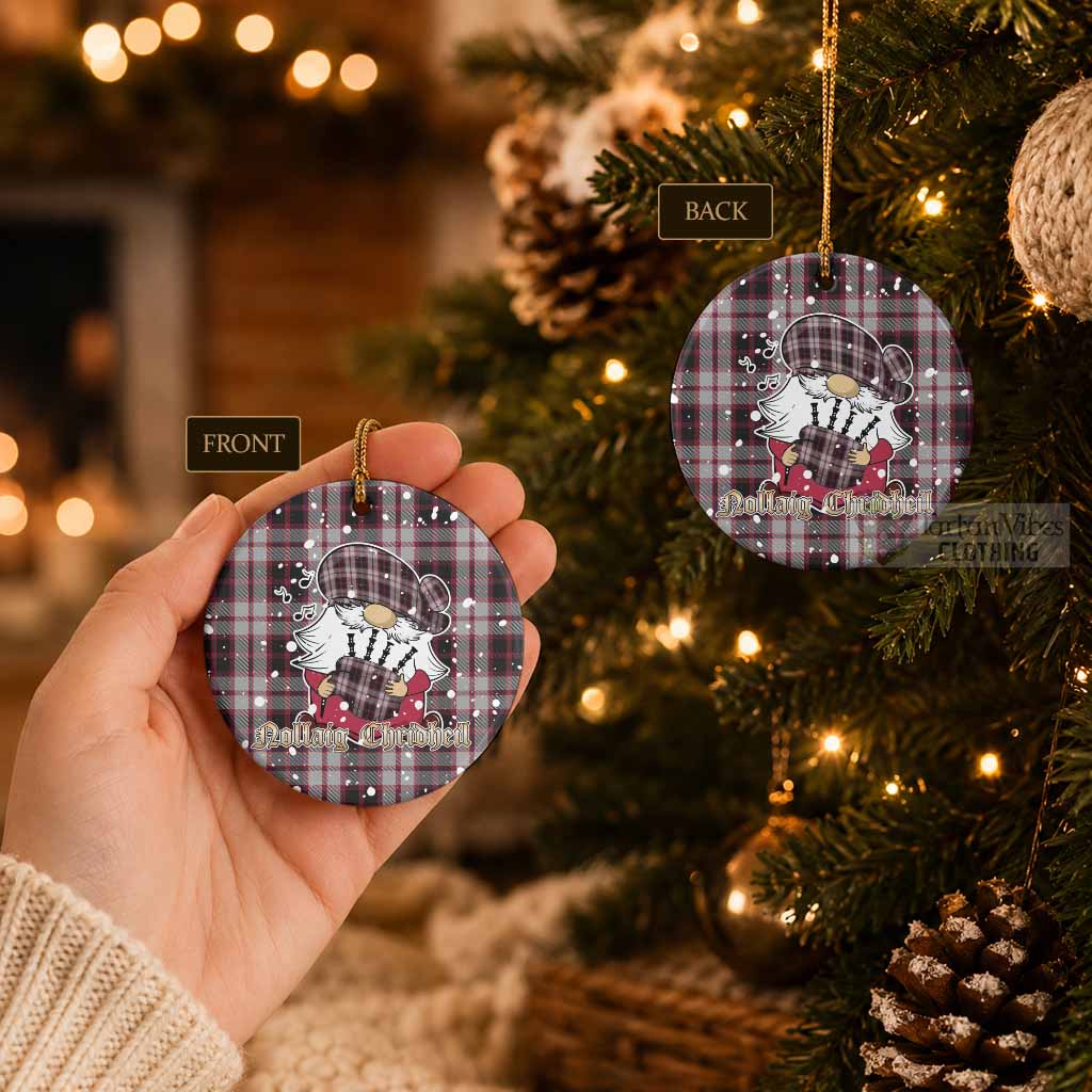 MacPherson (McPherson) Tartan Ceramic Circle Ornament Gnome Bagpiper - Chistmas Tree Decor