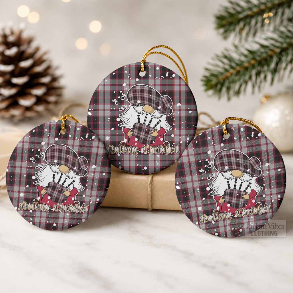 MacPherson (McPherson) Tartan Ceramic Circle Ornament Gnome Bagpiper - Chistmas Tree Decor