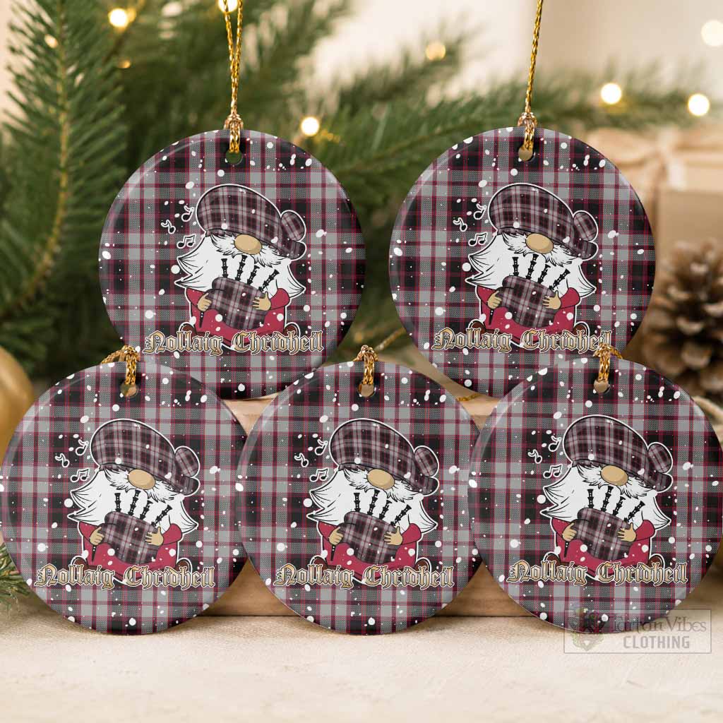 MacPherson (McPherson) Tartan Ceramic Circle Ornament Gnome Bagpiper - Chistmas Tree Decor