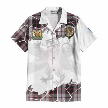 MacPherson (McPherson) Tartan Cotton Hawaiian Shirt with Family Crest and Lion Rampant Grunge Style