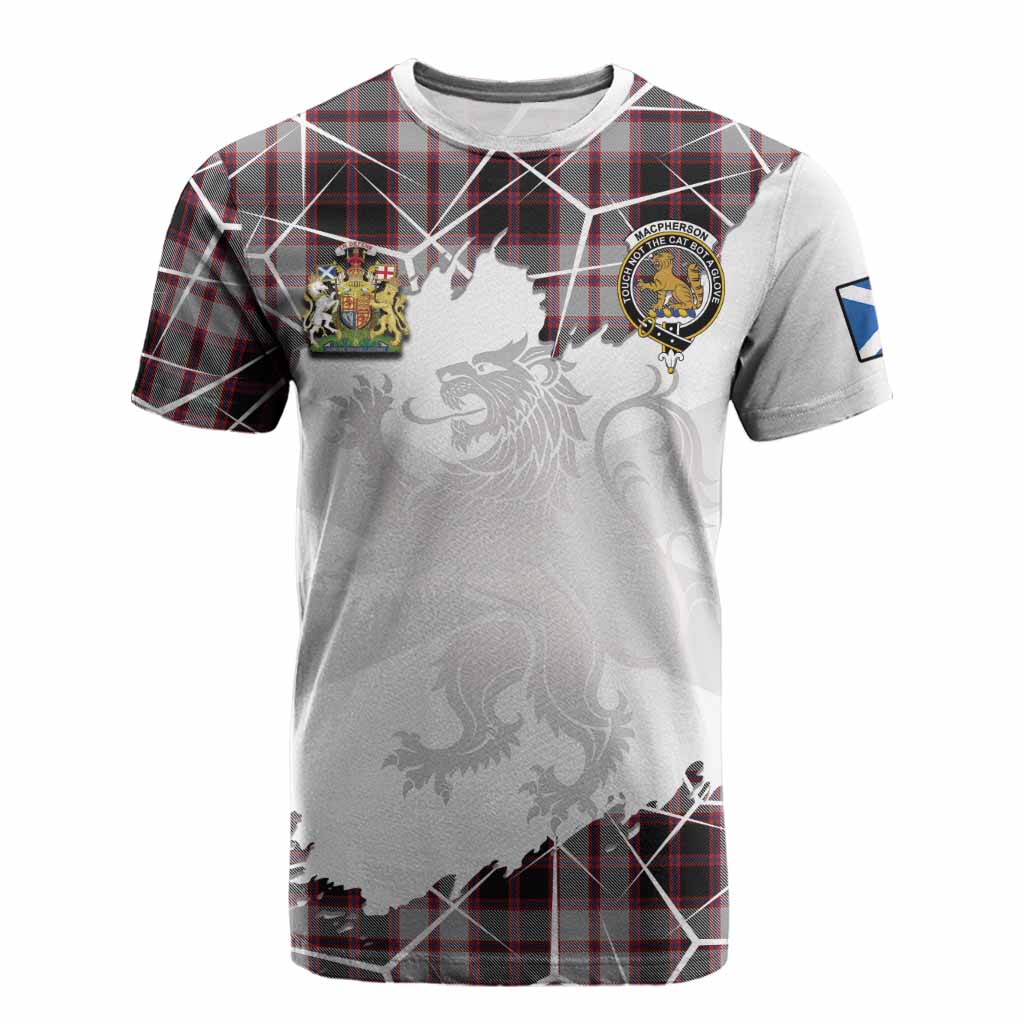 MacPherson (McPherson) Tartan Cotton T-shirt with Family Crest and Lion Rampant Grunge Style
