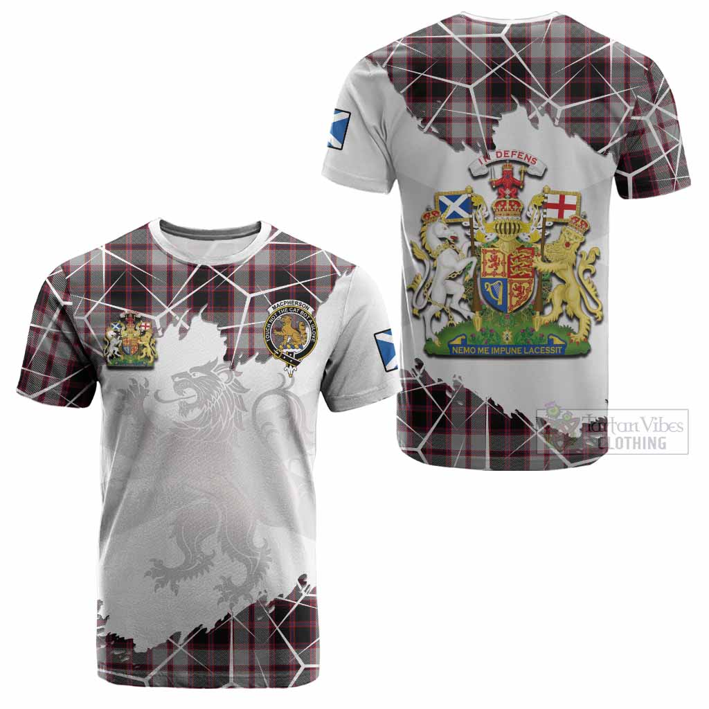MacPherson (McPherson) Tartan Cotton T-shirt with Family Crest and Lion Rampant Grunge Style