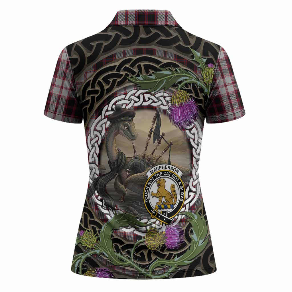 MacPherson (McPherson) Tartan Crest Bagpipe Nessie Women Polo Shirt Scottish Loch Ness Monster Celtic Thistle