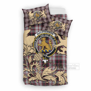 MacPherson (McPherson) Tartan Crest Bedding Set with Scottish Iconic Symbols 