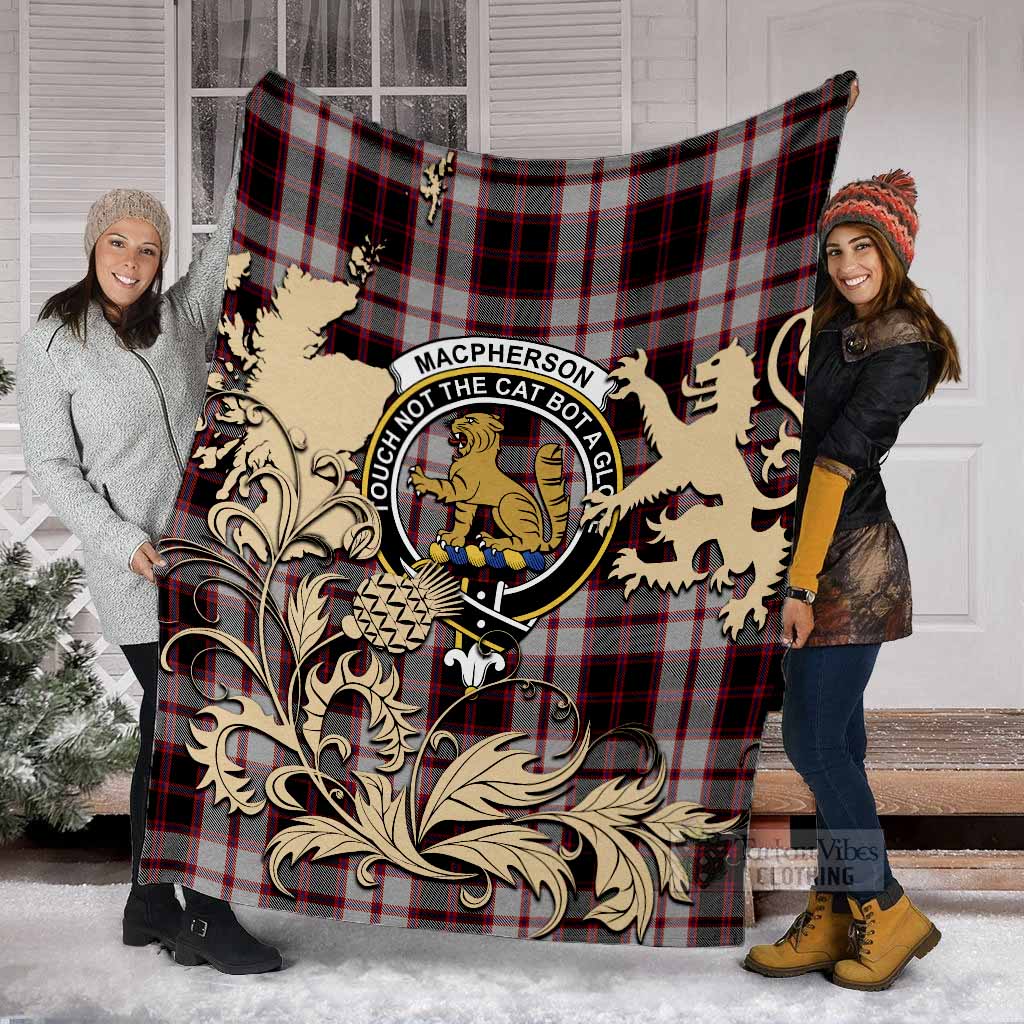 MacPherson (McPherson) Tartan Crest Blanket with Scottish Iconic Symbols - Tartan Vibes Clothing