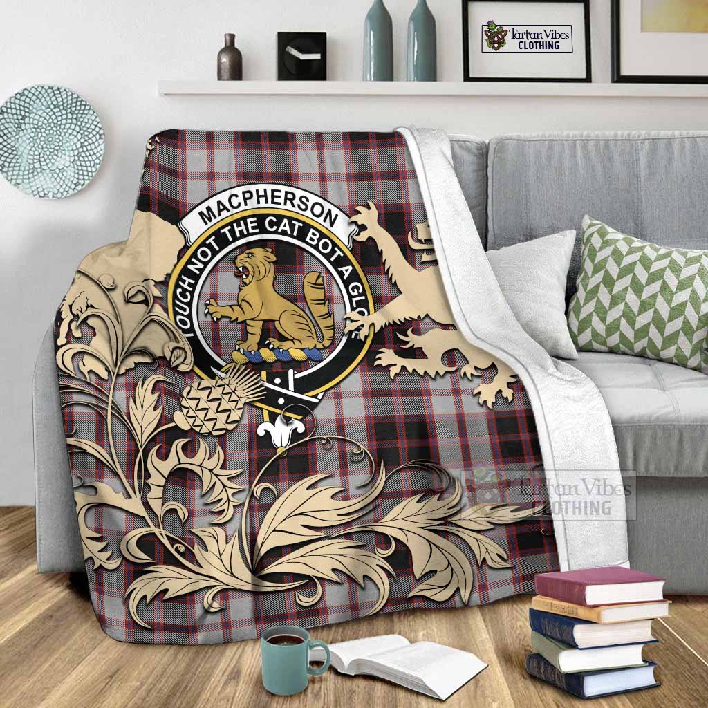 MacPherson (McPherson) Tartan Crest Blanket with Scottish Iconic Symbols - Tartan Vibes Clothing