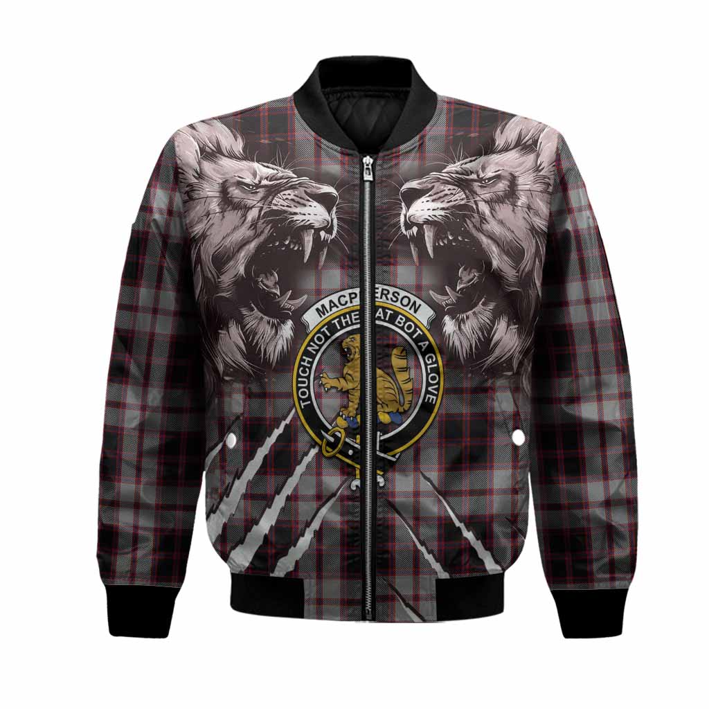 MacPherson (McPherson) Tartan Crest Bomber Jacket Ferocious Lion Style Unisex Black - Tartan Vibes Clothing