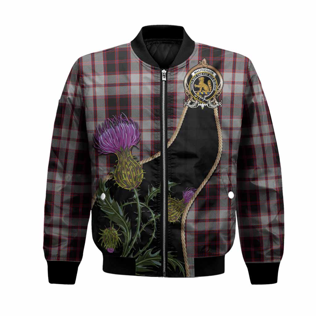 MacPherson (McPherson) Tartan Crest Bomber Jacket Scottish Thistle Spirit