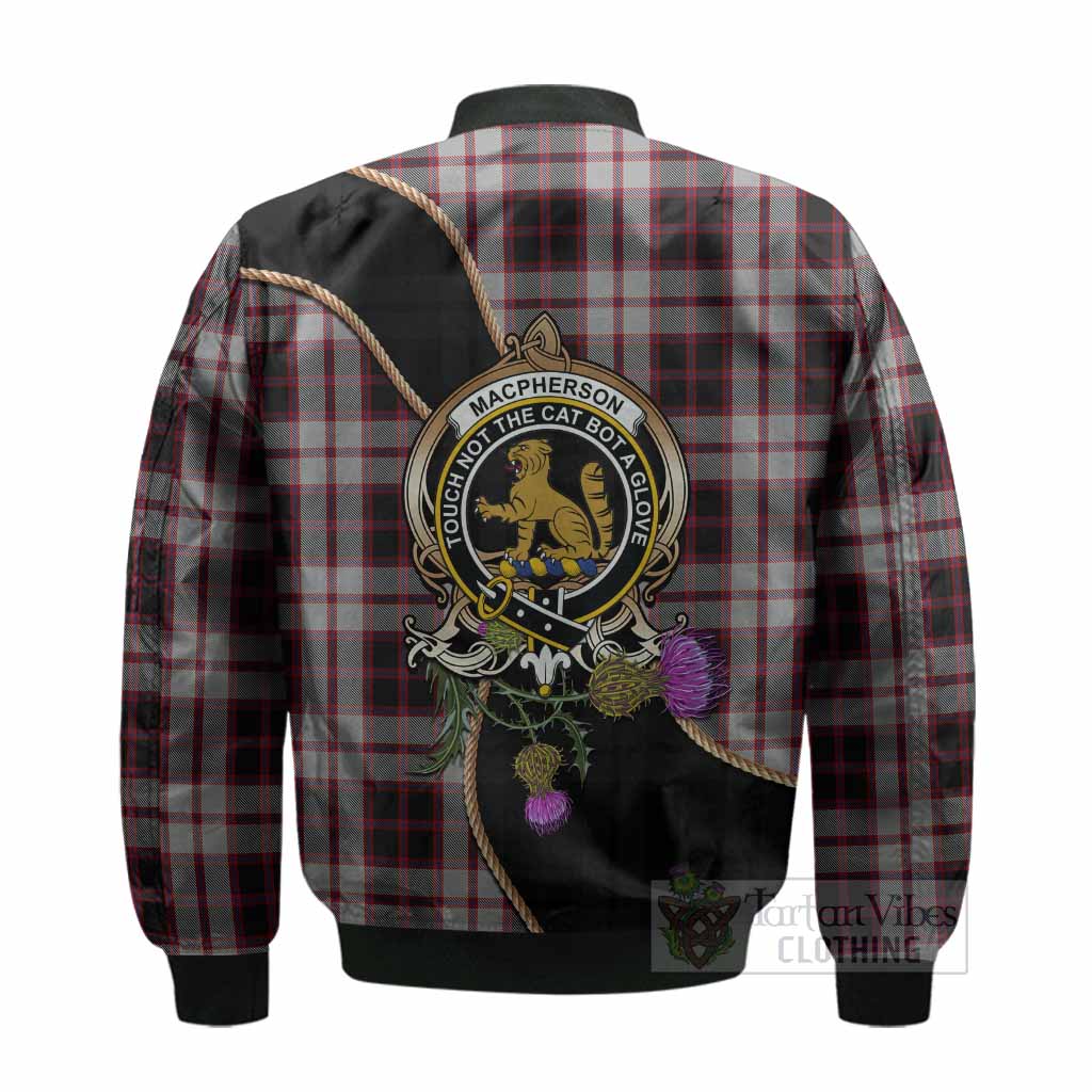 MacPherson (McPherson) Tartan Crest Bomber Jacket Scottish Thistle Spirit