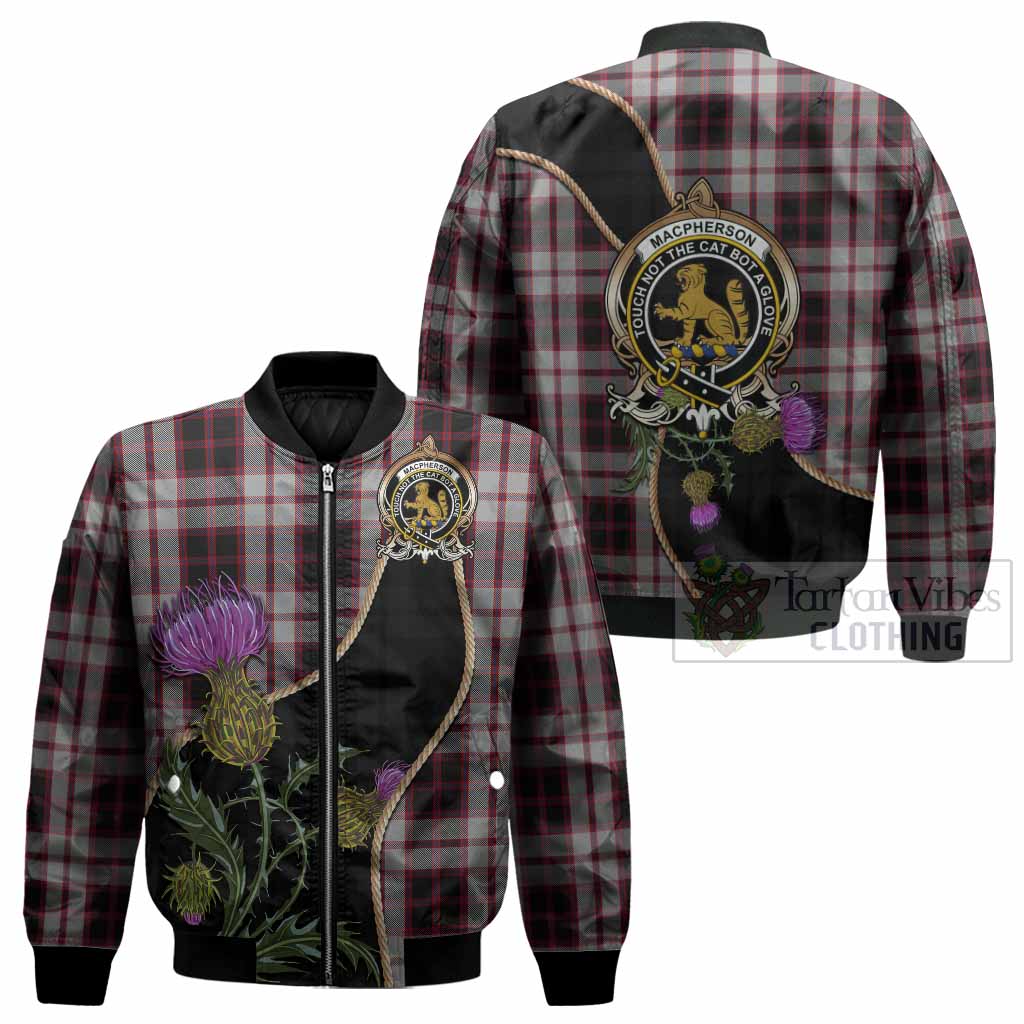 MacPherson (McPherson) Tartan Crest Bomber Jacket Scottish Thistle Spirit