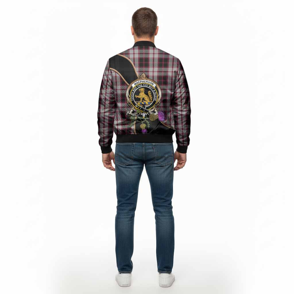 MacPherson (McPherson) Tartan Crest Bomber Jacket Scottish Thistle Spirit