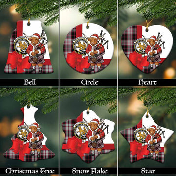 MacPherson (McPherson) Tartan Crest Christmas Ceramic Ornament Highland Cow Bagpipes Coquette Bow Style