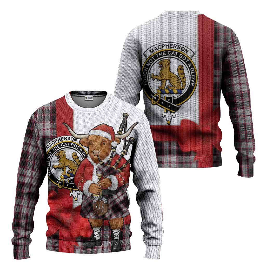 MacPherson (McPherson) Tartan Crest Christmas Christmas Ugly Sweater Highland Cow Bagpipes Coquette Bow Style