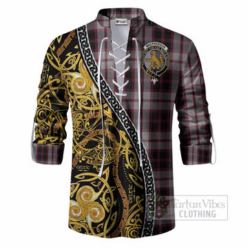 MacPherson (McPherson) Tartan Crest Ghillie Shirt Celtic Knot and Triple Trickle Spiral Symbols