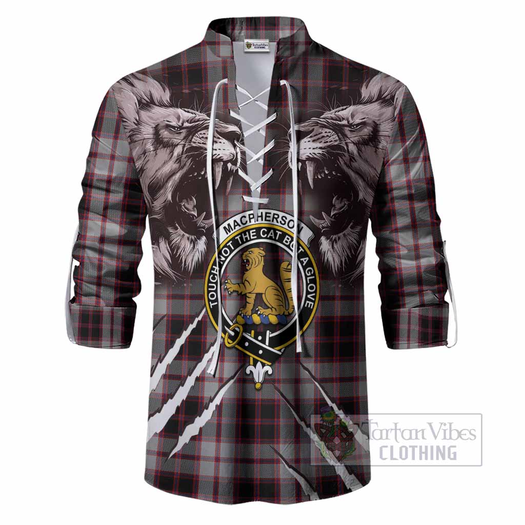 MacPherson (McPherson) Tartan Crest Ghillie Shirt Ferocious Lion Style