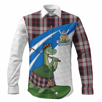 MacPherson (McPherson) Tartan Crest Golf Nessie Long Sleeve Button Shirts Loch Ness Monster Sporty Style