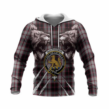 MacPherson (McPherson) Tartan Crest Knitted Hoodie Ferocious Lion Style