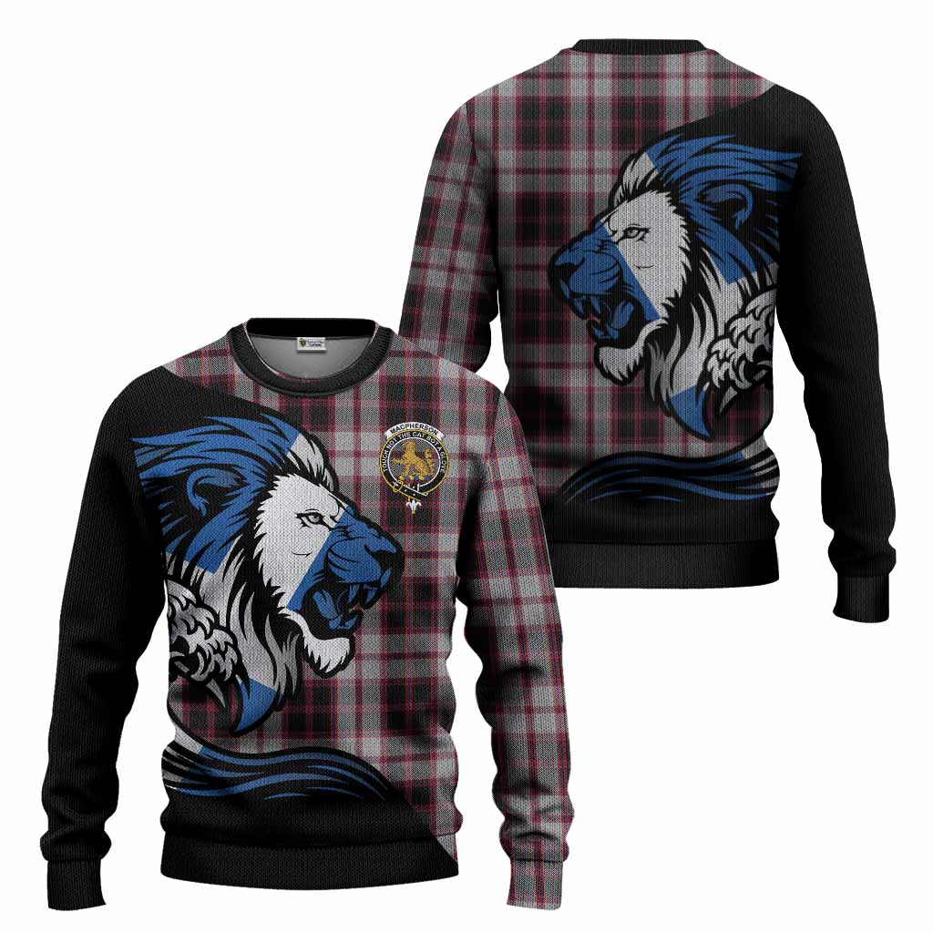 MacPherson (McPherson) Tartan Crest Knitted Sweater Scottish Golden Lions Wave Flow