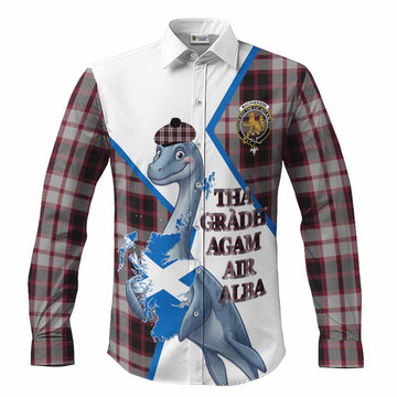 MacPherson (McPherson) Tartan Crest Loch Ness Monster Long Sleeve Button Shirts Nessie Scottish Map Tha Gradh Agam Air Alba