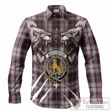 MacPherson (McPherson) Tartan Crest Long Sleeve Button Shirts Ferocious Lion Style