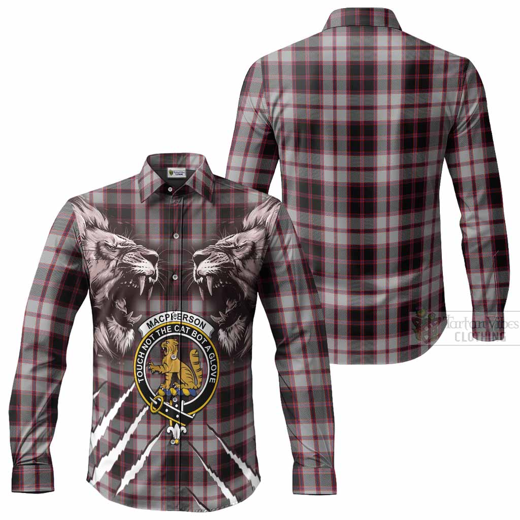 MacPherson (McPherson) Tartan Crest Long Sleeve Button Shirts Ferocious Lion Style