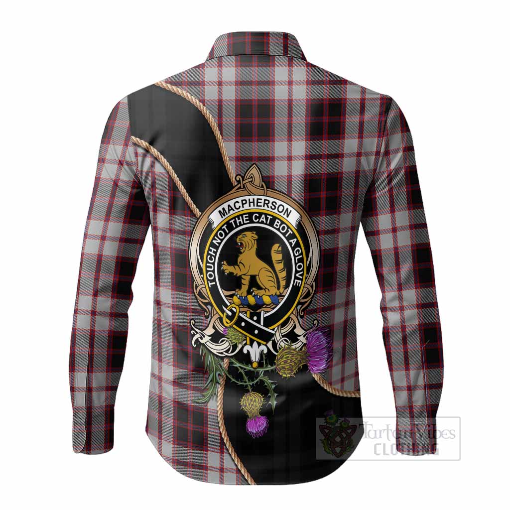 MacPherson (McPherson) Tartan Crest Long Sleeve Button Shirts Scottish Thistle Spirit - Tartan Vibes Clothing