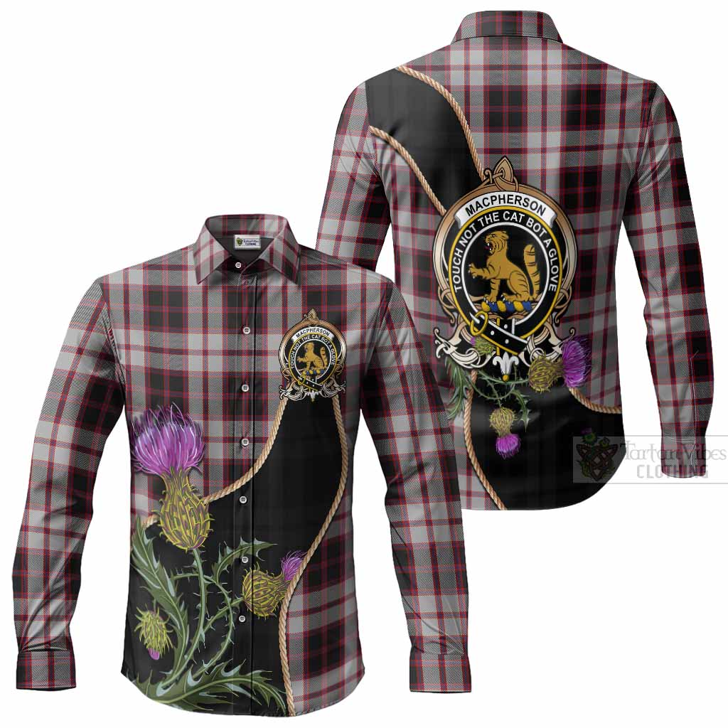 MacPherson (McPherson) Tartan Crest Long Sleeve Button Shirts Scottish Thistle Spirit Men's Shirt - Tartan Vibes Clothing