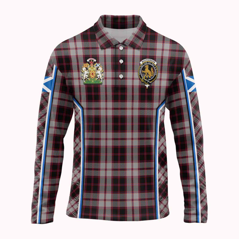 MacPherson (McPherson) Tartan Crest Long Sleeve Polo Shirt Scotland Coat of Arm Flag Style - Tartan Vibes Clothing