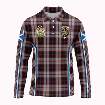 MacPherson (McPherson) Tartan Crest Long Sleeve Polo Shirt Scotland Coat of Arm Flag Style