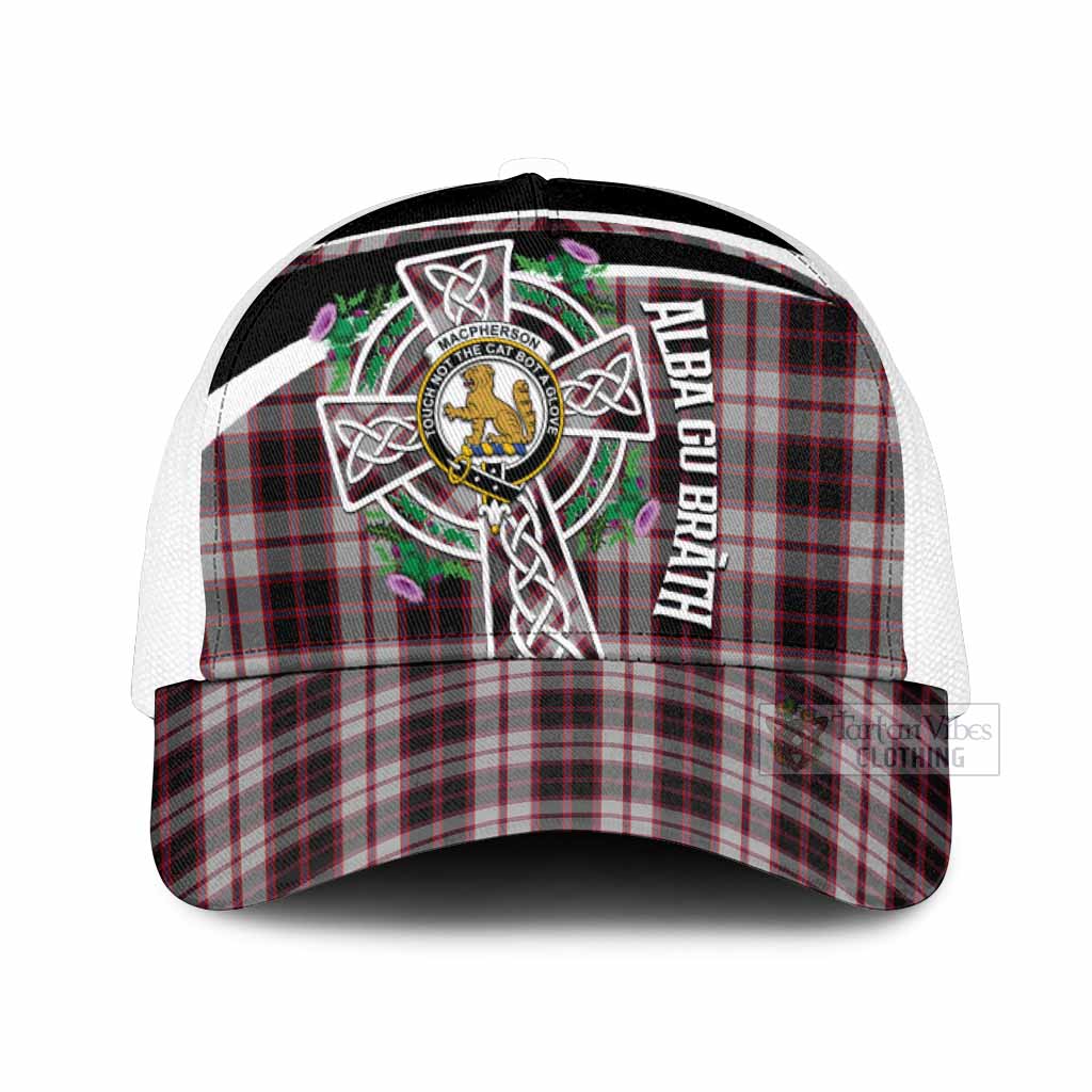 MacPherson (McPherson) Tartan Crest Mesh Trucker Cap Scottish Thistle Celtic Cross Alba Gu Brath One Size (Adjustable) White - Tartan Vibes Clothing