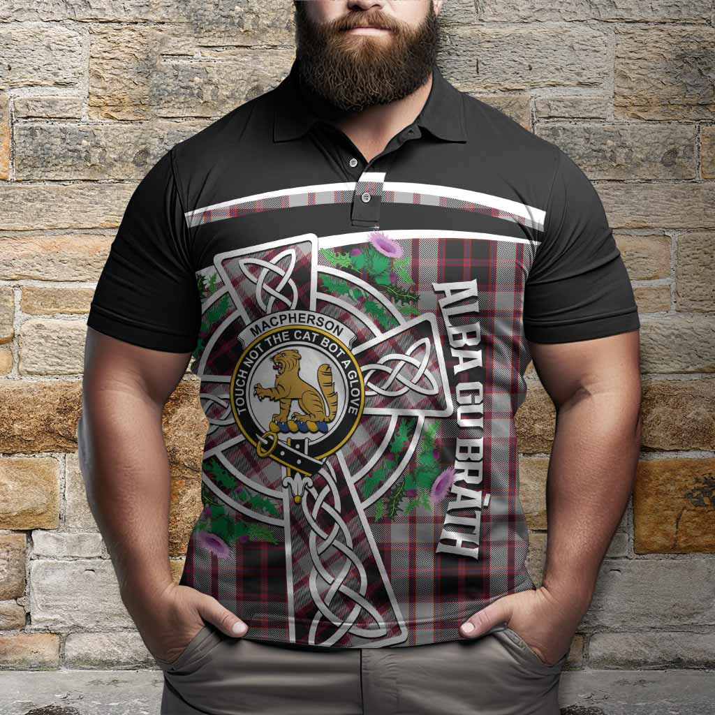 MacPherson (McPherson) Tartan Crest Polo Shirt Scottish Thistle Celtic Cross Alba Gu Brath