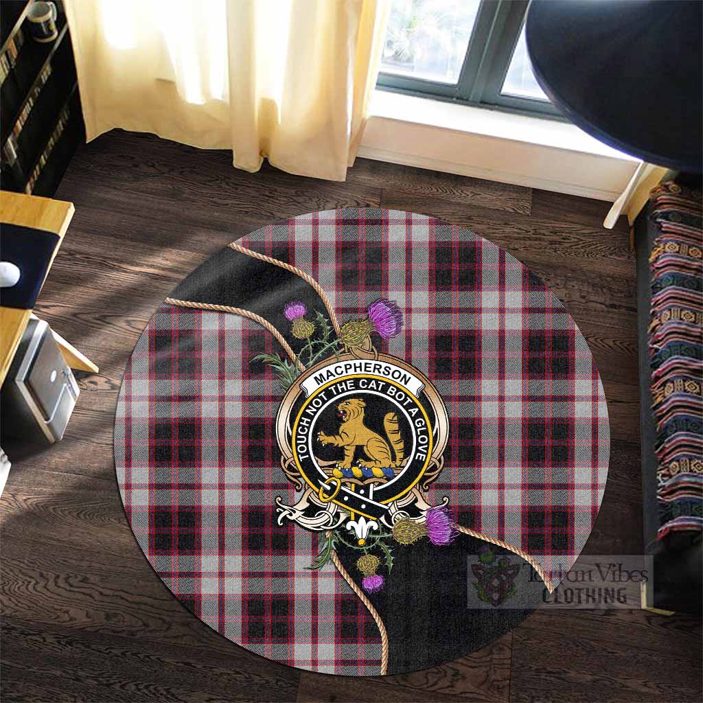 MacPherson (McPherson) Tartan Crest Round Rug Scottish Thistle Spirit M 31.5" (0.8m) - Tartan Vibes Clothing