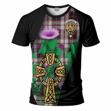 MacPherson (McPherson) Tartan Crest T-Shirt Celtic Cross Thistle Flowers