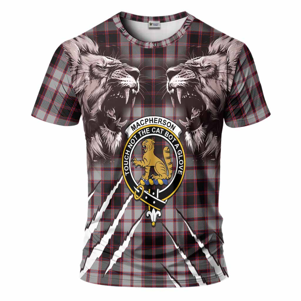 MacPherson (McPherson) Tartan Crest T-Shirt Ferocious Lion Style