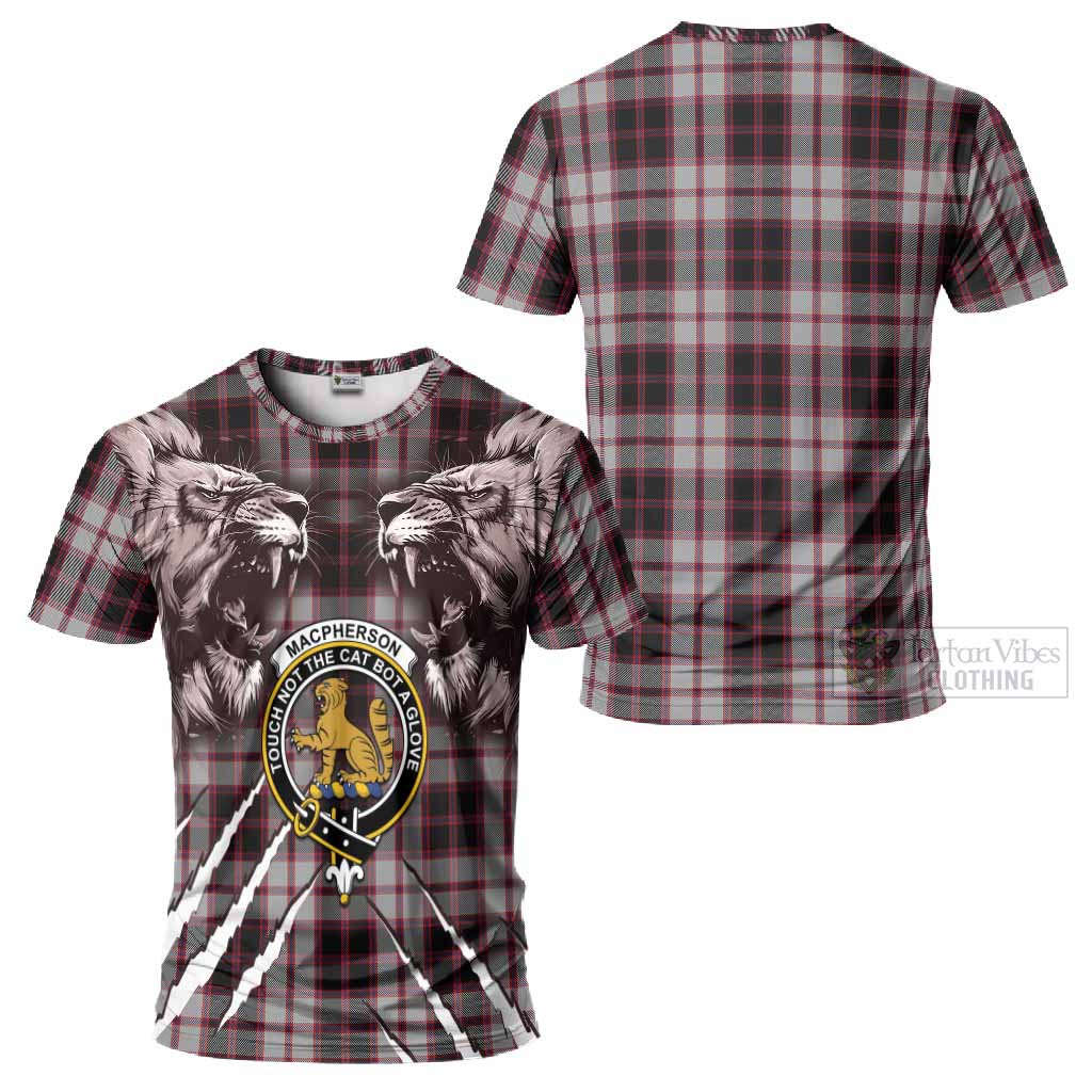 MacPherson (McPherson) Tartan Crest T-Shirt Ferocious Lion Style