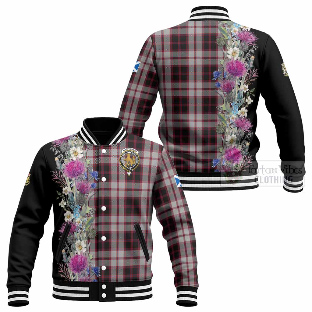MacPherson (McPherson) Tartan Crest Thistle Floral Baseball Jacket - Tartan Vibes Clothing