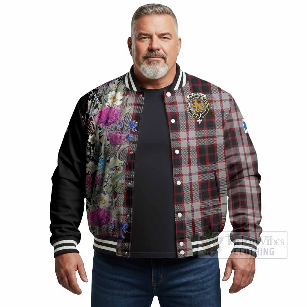 MacPherson (McPherson) Tartan Crest Thistle Floral Baseball Jacket - Tartan Vibes Clothing