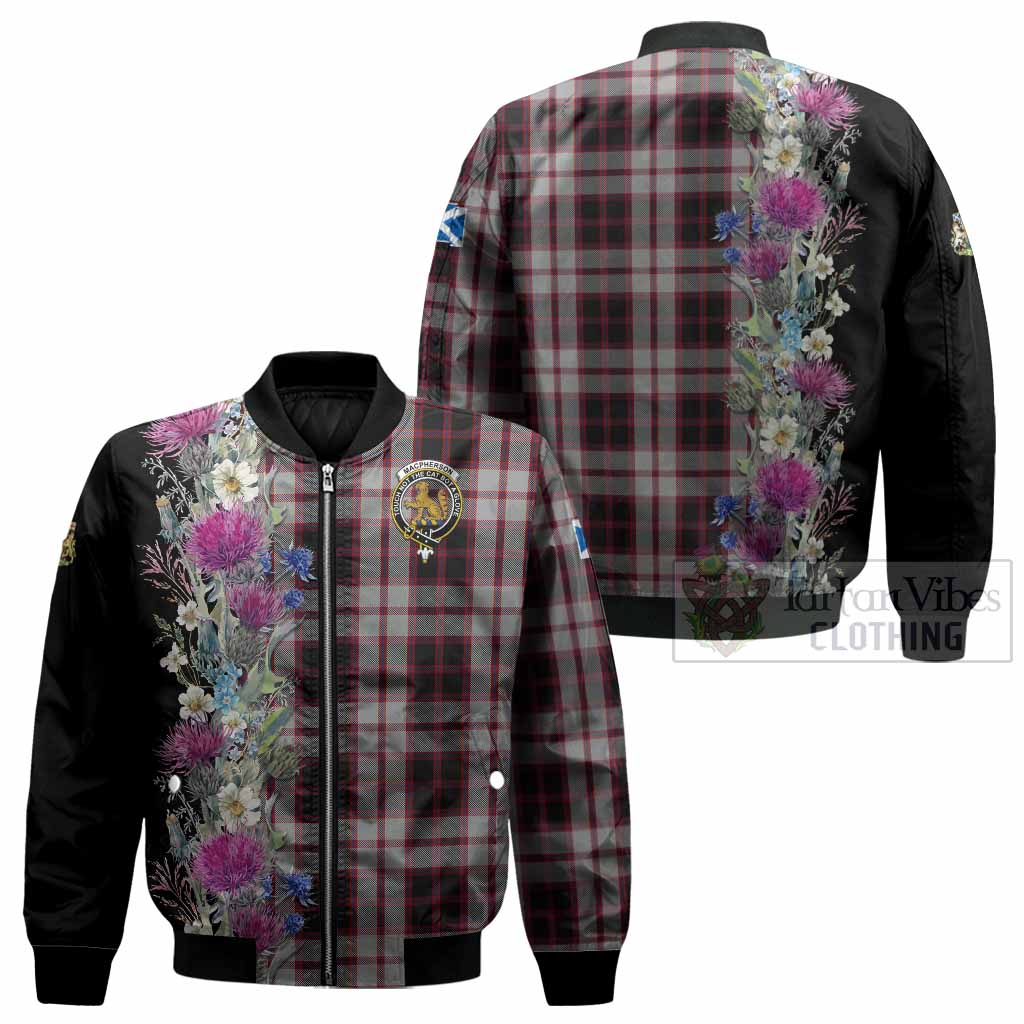 MacPherson (McPherson) Tartan Crest Thistle Floral Bomber Jacket - Tartan Vibes Clothing