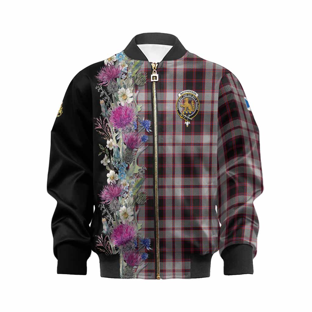 MacPherson (McPherson) Tartan Crest Thistle Floral Kid Bomber Jacket Kid XS - Tartan Vibes Clothing
