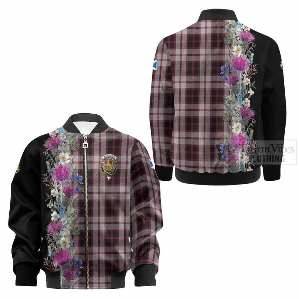 MacPherson (McPherson) Tartan Crest Thistle Floral Kid Bomber Jacket - Tartan Vibes Clothing