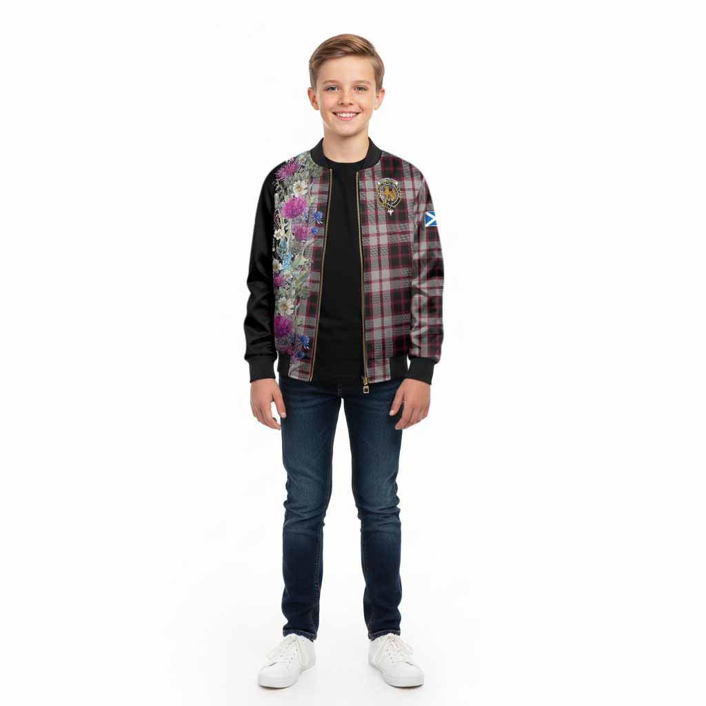 MacPherson (McPherson) Tartan Crest Thistle Floral Kid Bomber Jacket - Tartan Vibes Clothing